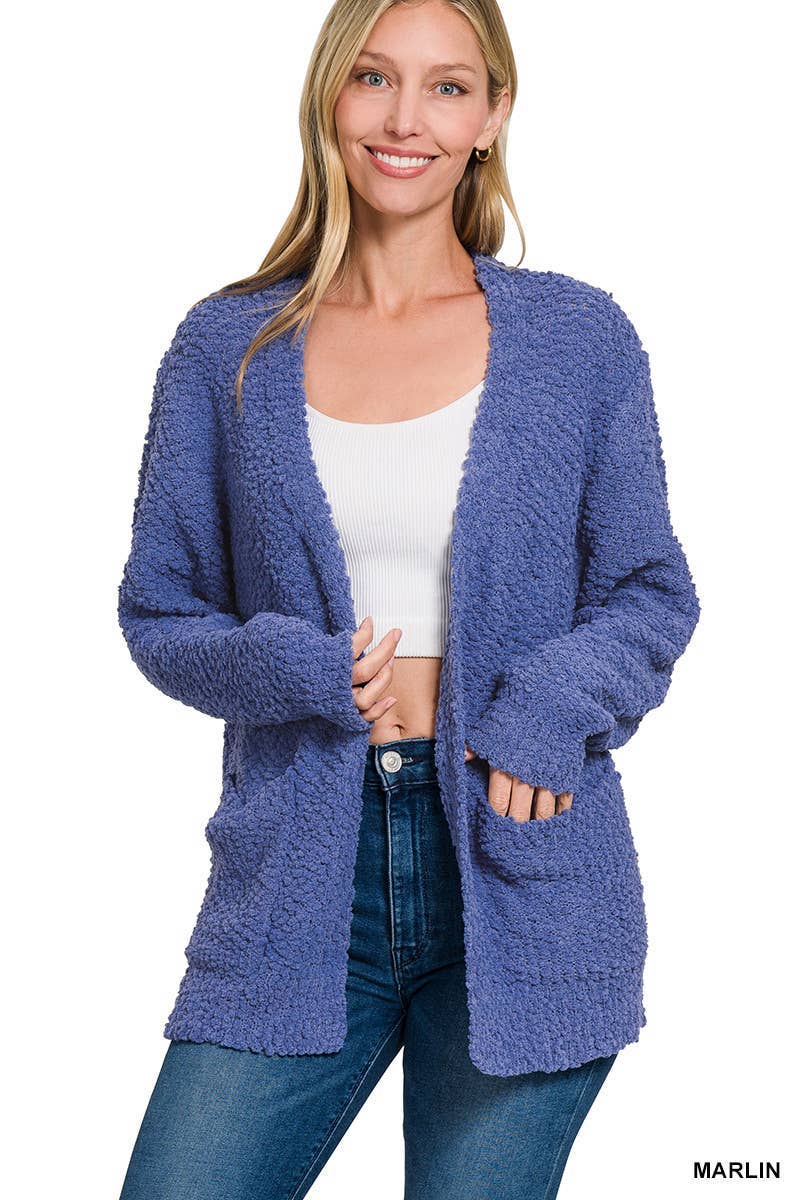 Vanilla Monkey - Wholesale Cardigan - Women's - Long Sleeve Popcorn Sweater Cardigan With Pockets2