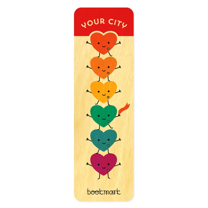 Night Owl Paper Goods - Vendita all'ingrosso Segnalibro - Segnalibro in legno con cuori arcobaleno personalizzati
