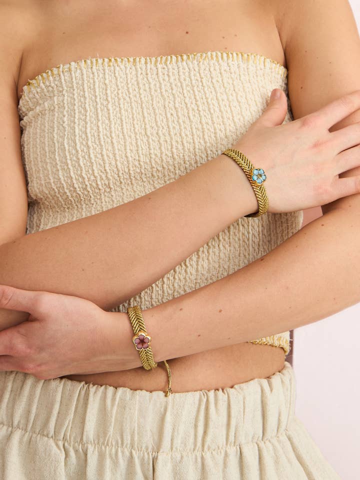 Pulsera de Macramé Flor Dorada - Edición Delicada para venta al por mayor de bohémisse