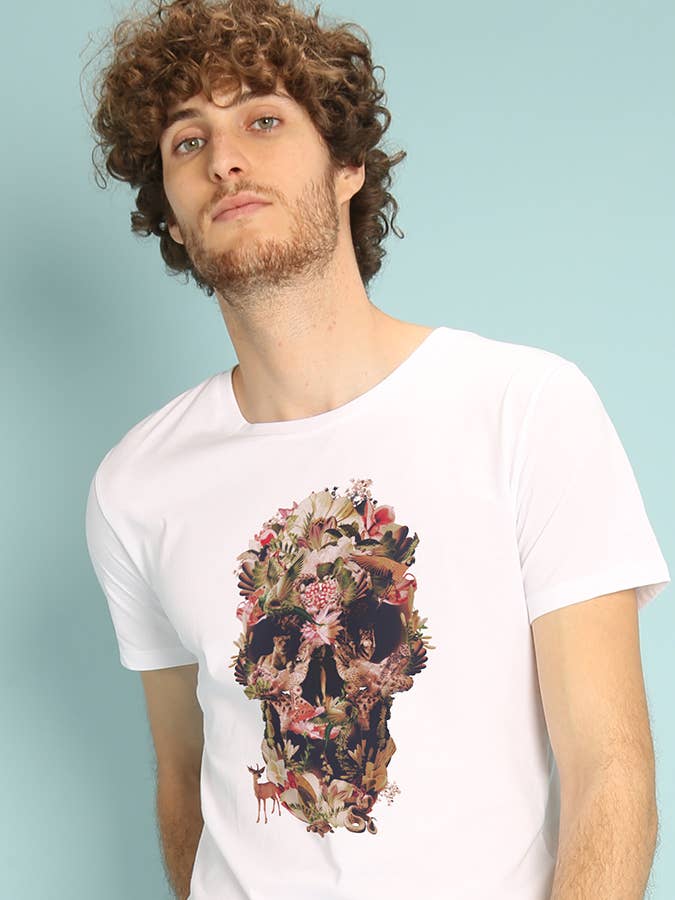 T-shirt Blanc Homme Jungle Skull pour la vente par Wooop