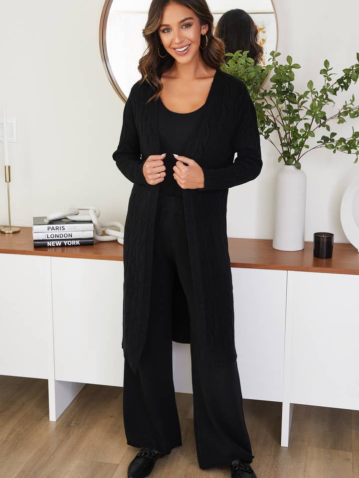 VISCOSE MID LENGTH CABLE KNIT CARDIGAN (23060260) for wholesale by MILIO MILANO