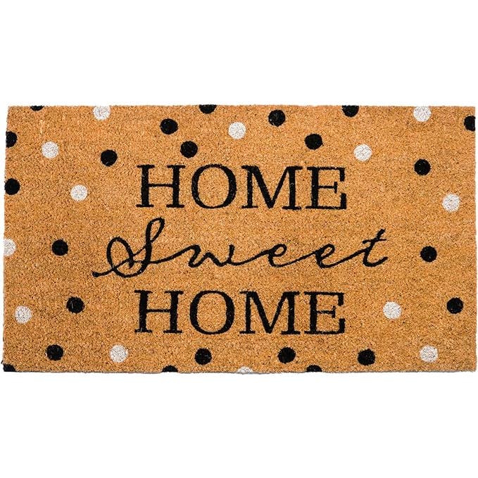 Tapis en fibre de coco Home Sweet Home à pois, 17 x 30 po, beige pour la vente par India Wholesale Co