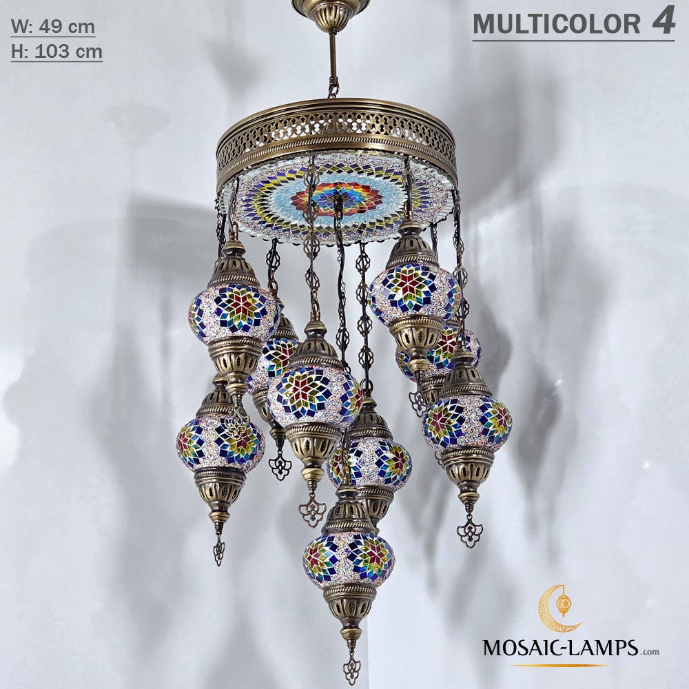 Mosaic Lamps – Großhandel Kronleuchter/Hängeleuchte – 9+1 türkische Kronleuchter mit gemischtem Globusmosaik, gemischte Siedlung19