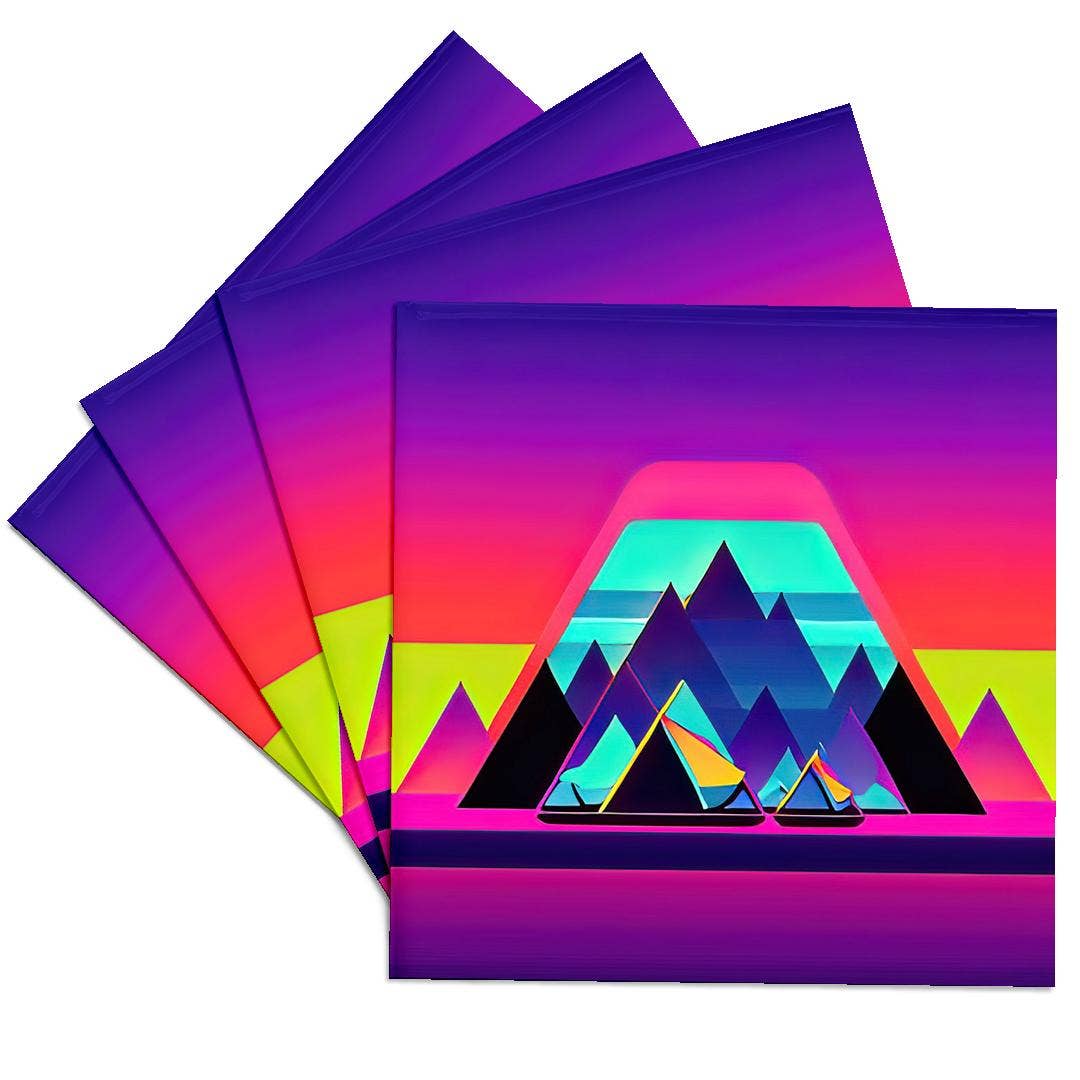 3dRose - Vente Sous-verre - 3dRose, Art abstrait cool de tentes colorées, montagnes. Cadeau pour campeur heureux, Dessous de verre0