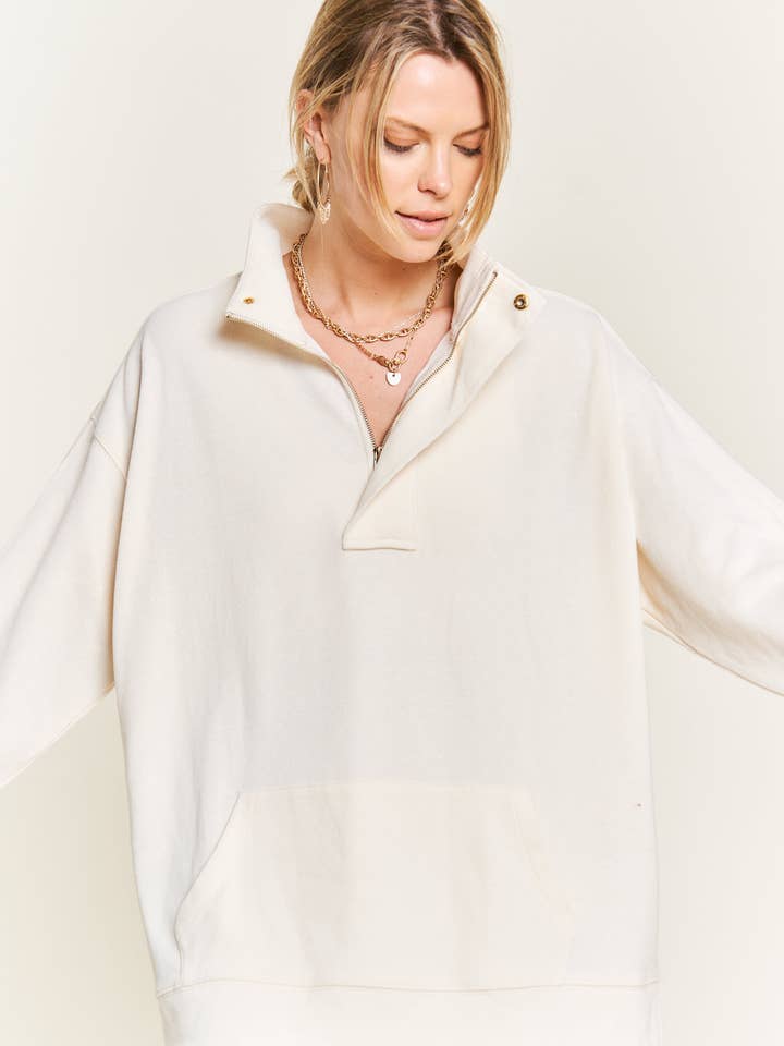 PLUS SIZE Front Pocket Neck zipper Sweatshirt JJT1020P for wholesale by JADE BY JANE