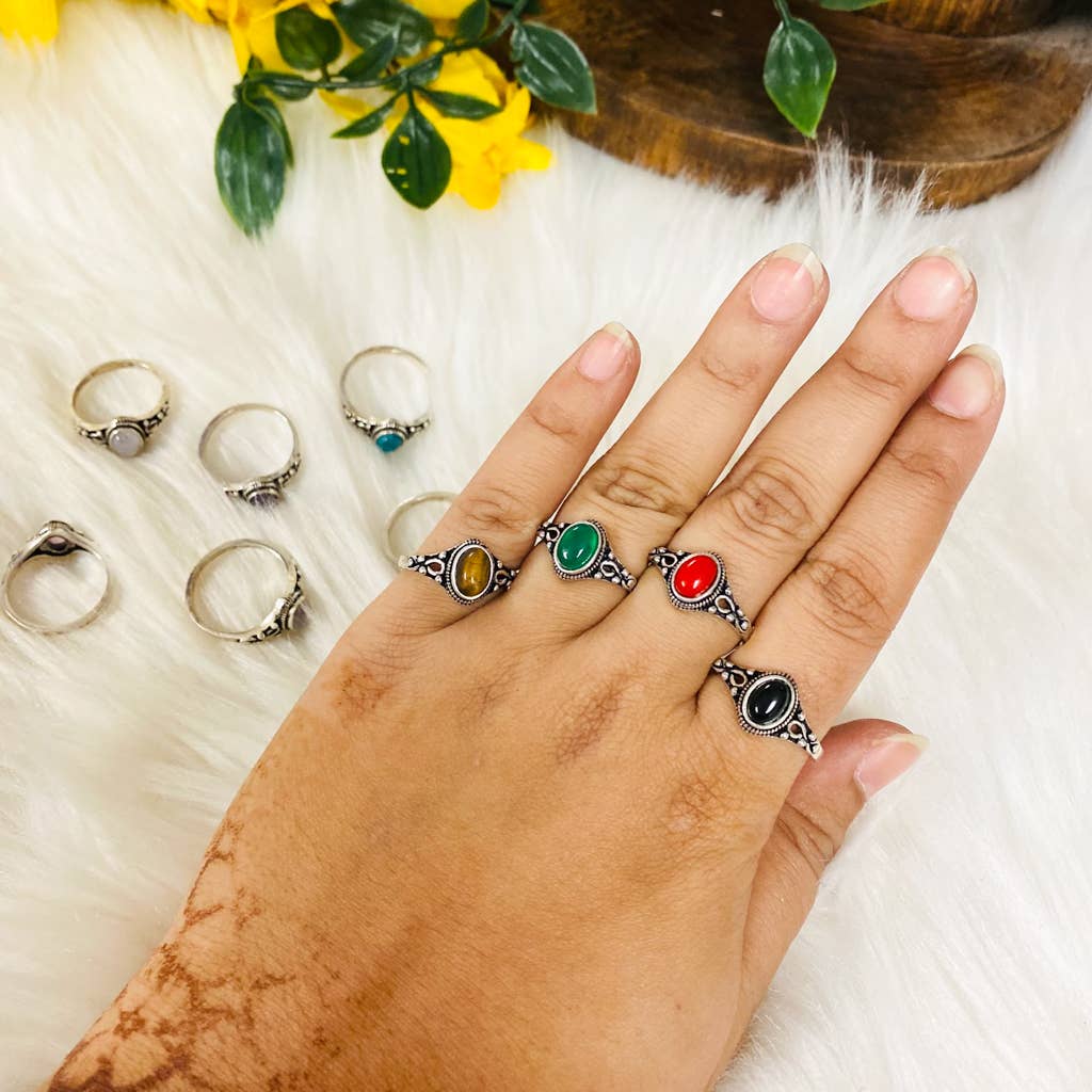 Karma Nepal Crafts - Wholesale Single Stone/Solitaire Ring - 100 Piece Bohemian Silver Crystal StackablRing  ($2.25 each)10