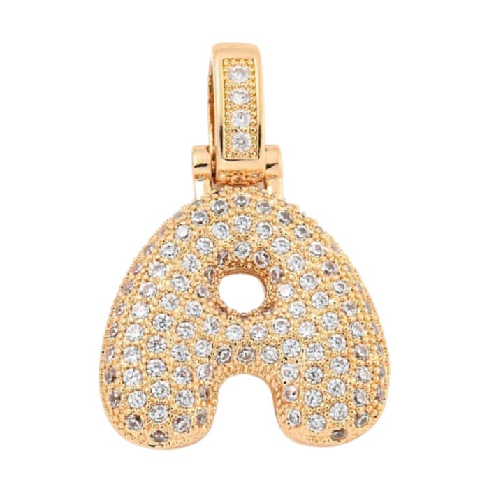 Ciondolo Lettera Iniziale a Bolle con Strass Oro Chiaro | Charm Alfabeto per la vendita all'ingrosso da parte di The Charm Bar Company