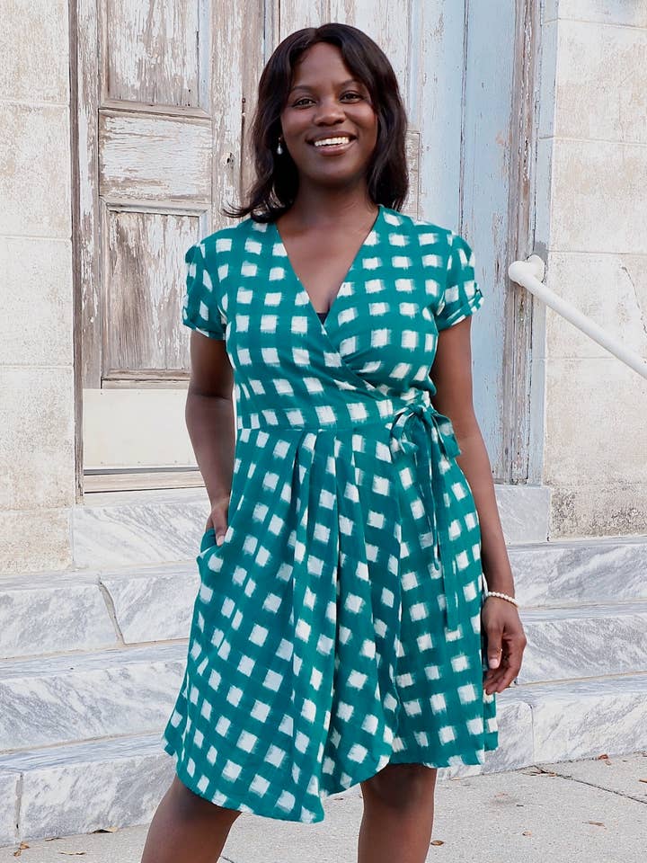 Harita Organic Cotton Plaid Wrap Dress for wholesale by Passion Lilie