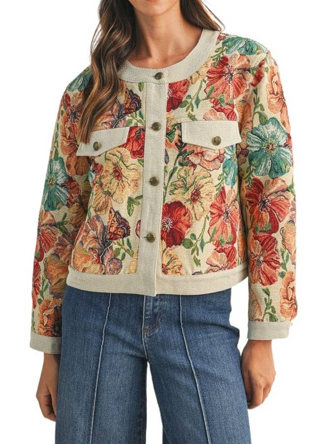 Flower Jacquard Button Down Jacket for wholesale by Vanilla Monkey