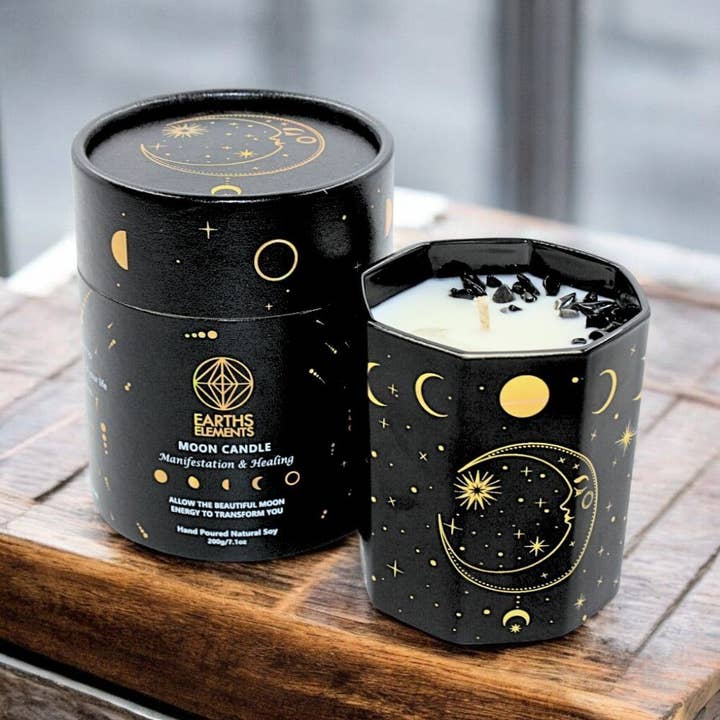 Earths Elements Wholesale - Wholesale Jar/Filled Candle - Crystal Candle, Moon Phase - pack of 6
