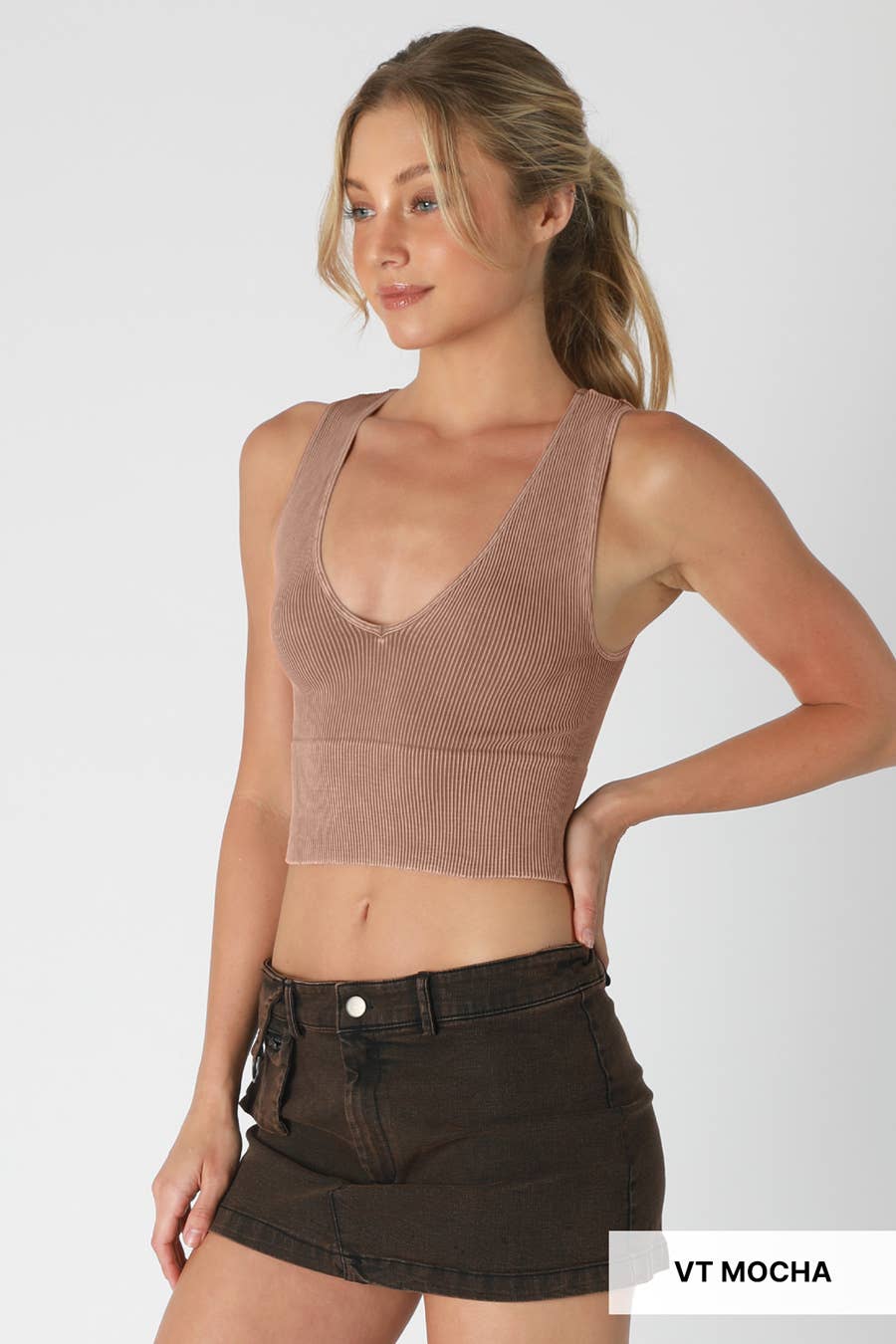 NIKIBIKI - Wholesale Knit Top - Women's - NS8192 - Vintage Plunge V-Neck Seamless Crop Top14