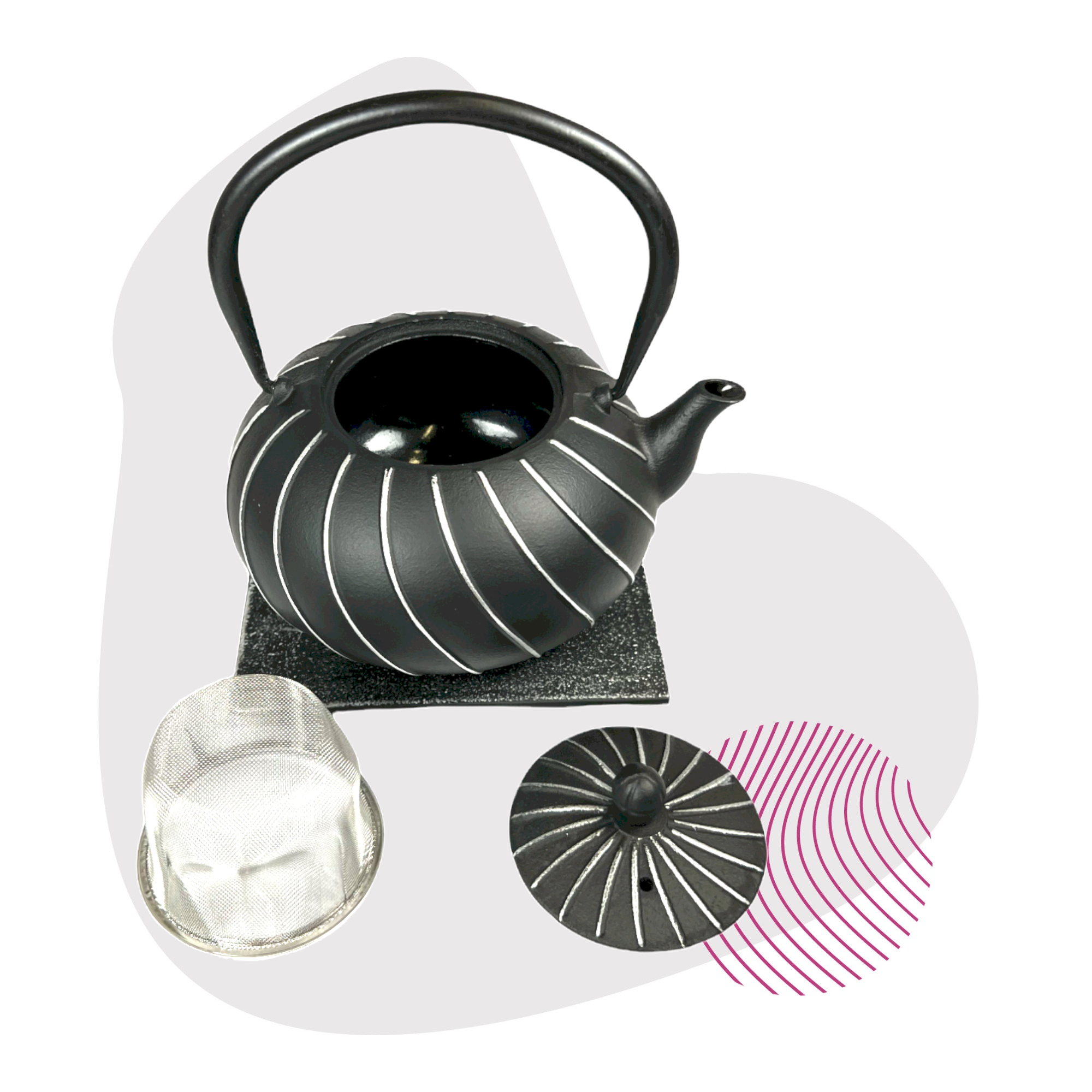 Ja-Unendlich – Großhandel Teekannen – Nami Teekanne aus Gusseisen,   1.0l silberschwarz2