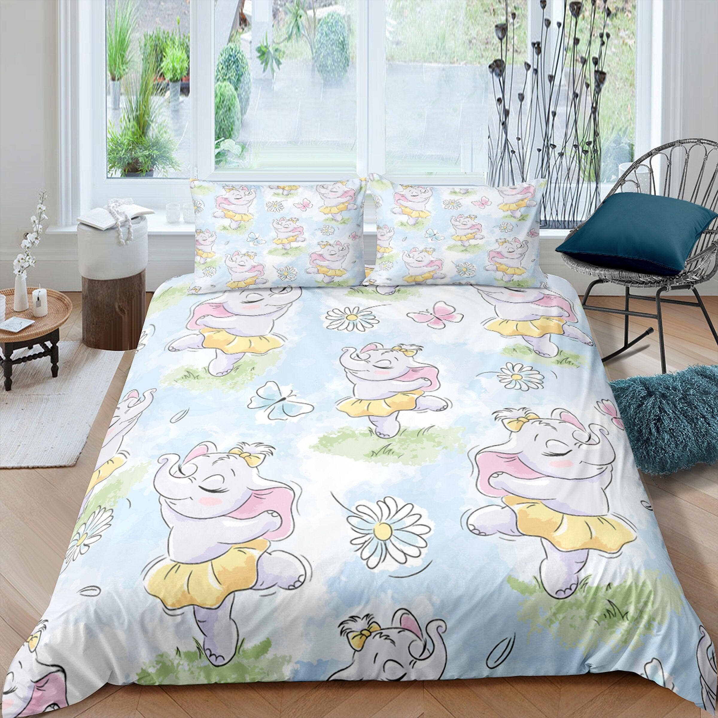 daintyduvet – wholesale Bedding set – Child & baby – Dancing Cute Elephant Duvet Cover Set Colorful Bedspread, Kids Full Bedding Set with Pillowcase, Comforter Cover Twin0
