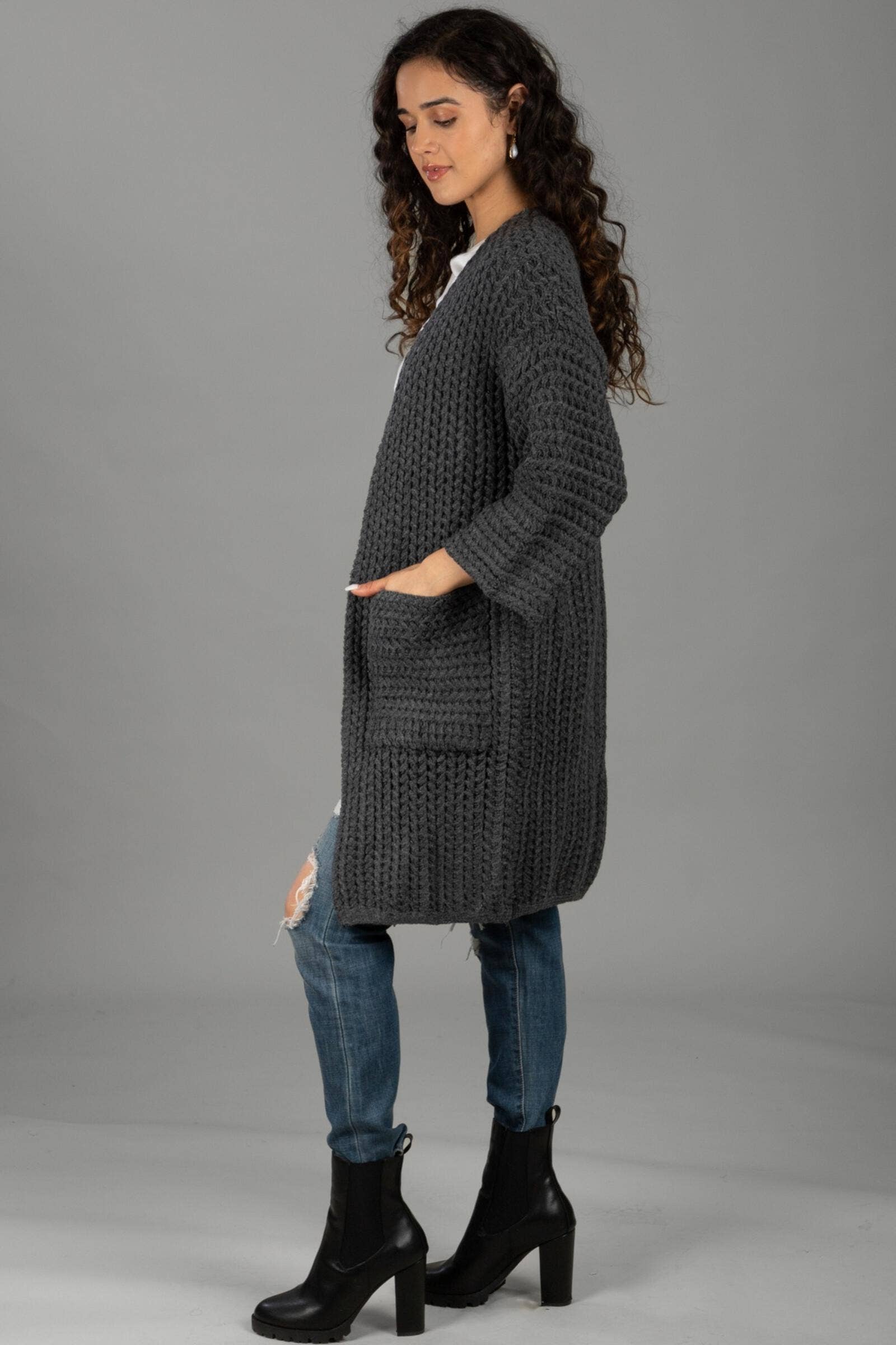 SAACHI - Vendita all'ingrosso Kimono - Donna - Cardigan Kimono a maniche lunghe in maglia a trecce13