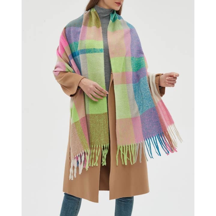 HIDDENBRAND - Wholesale Scarf - Women's - Soft cozy color block fringe scarf wrap14