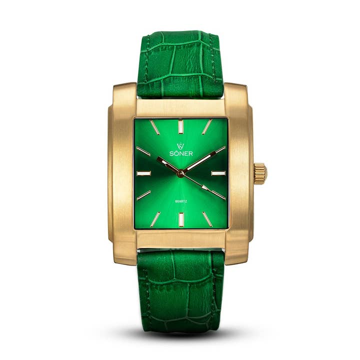 SÖNER - Vente Montre – homme - Montre carrée, or brossé Legacy L | cadran vert