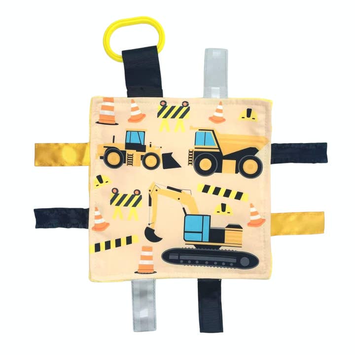 Construction Worker and Trucks Crinkle Tag Square 8"x 8" for wholesale by Baby Jack and Company