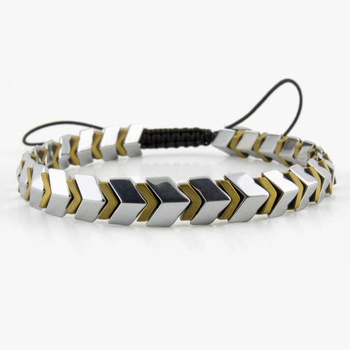 Unisex Geometric Hematite Bracelet with Adjustable Cord - St for wholesale by Mana Gallery