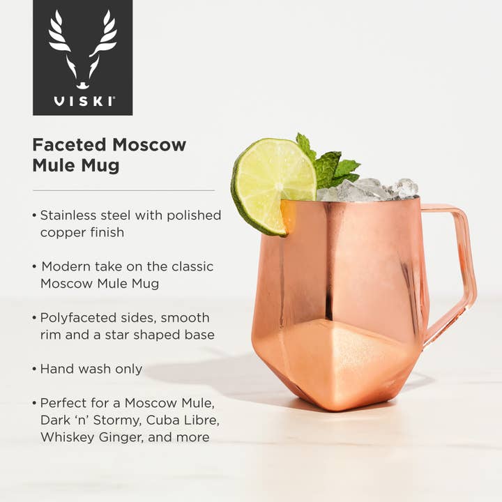 Viski - Wholesale Cocktail/Liquor Glass - Seneca™ Faceted Copper Plated Moscow Mule Mug5