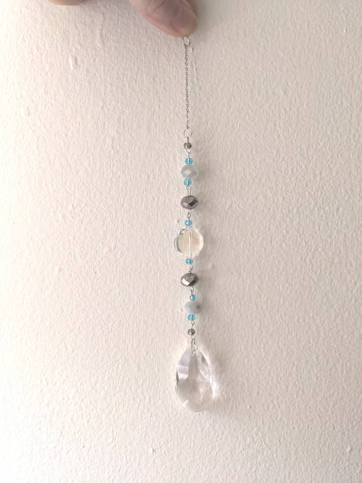 Mini Apanhador de Sol Cristal Trevo Azul e Cinzento por atacado de JFOX Jewelry