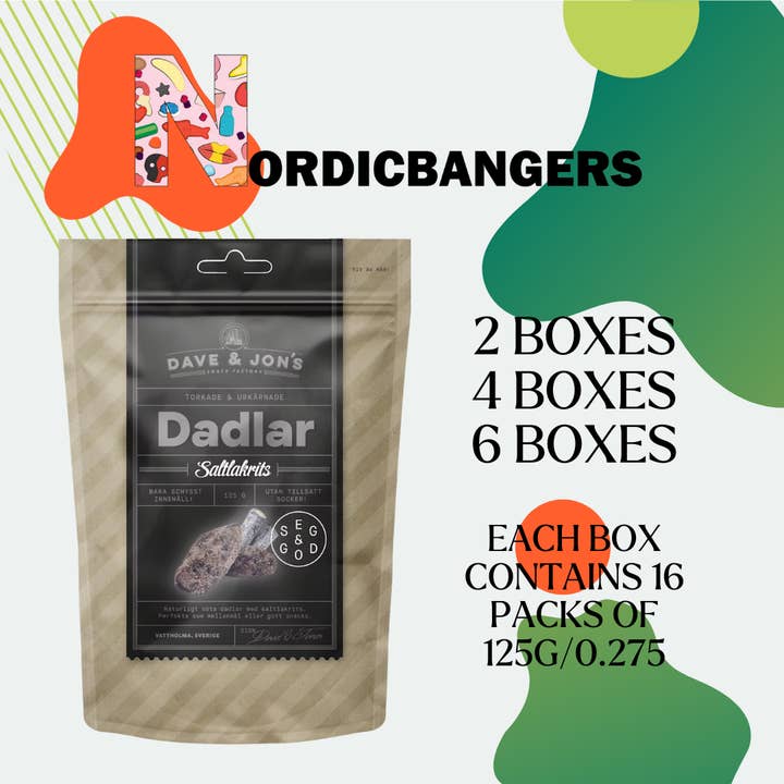 Nordicbangers - Swedish Candy - Venta al por mayor Regalices - Aperitivos suecos de regaliz salado con dátiles de Dave & Jon's