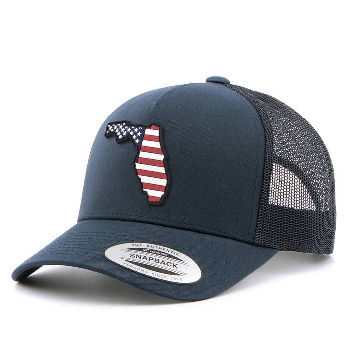 Americana Florida Glory Five-Panel Curved Snapback Trucker for wholesale by Griwolfe