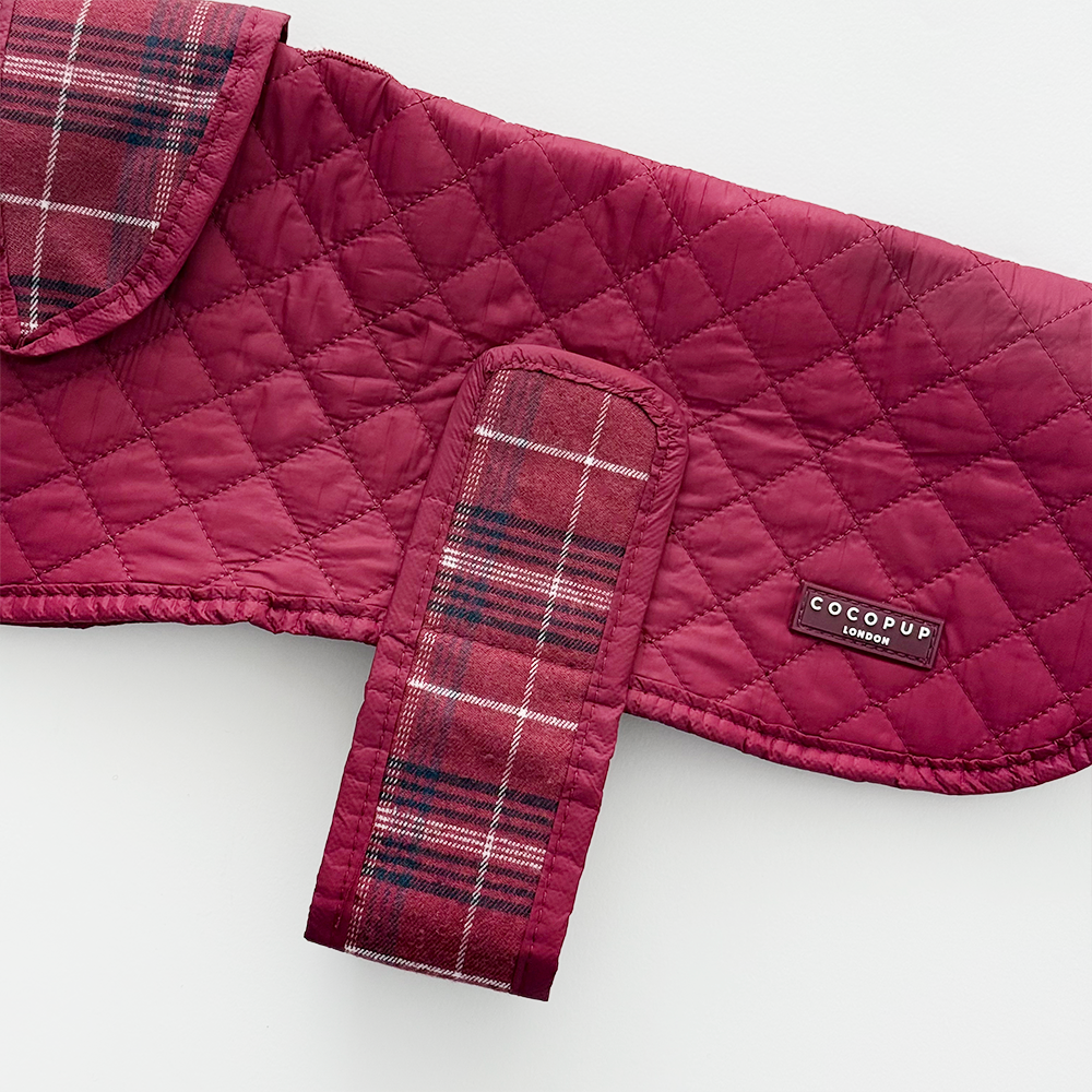 Cocopup London - Wholesale Pet Coat - Dog - LUXE Quilted Dog Coat - Mulberry Plaid4