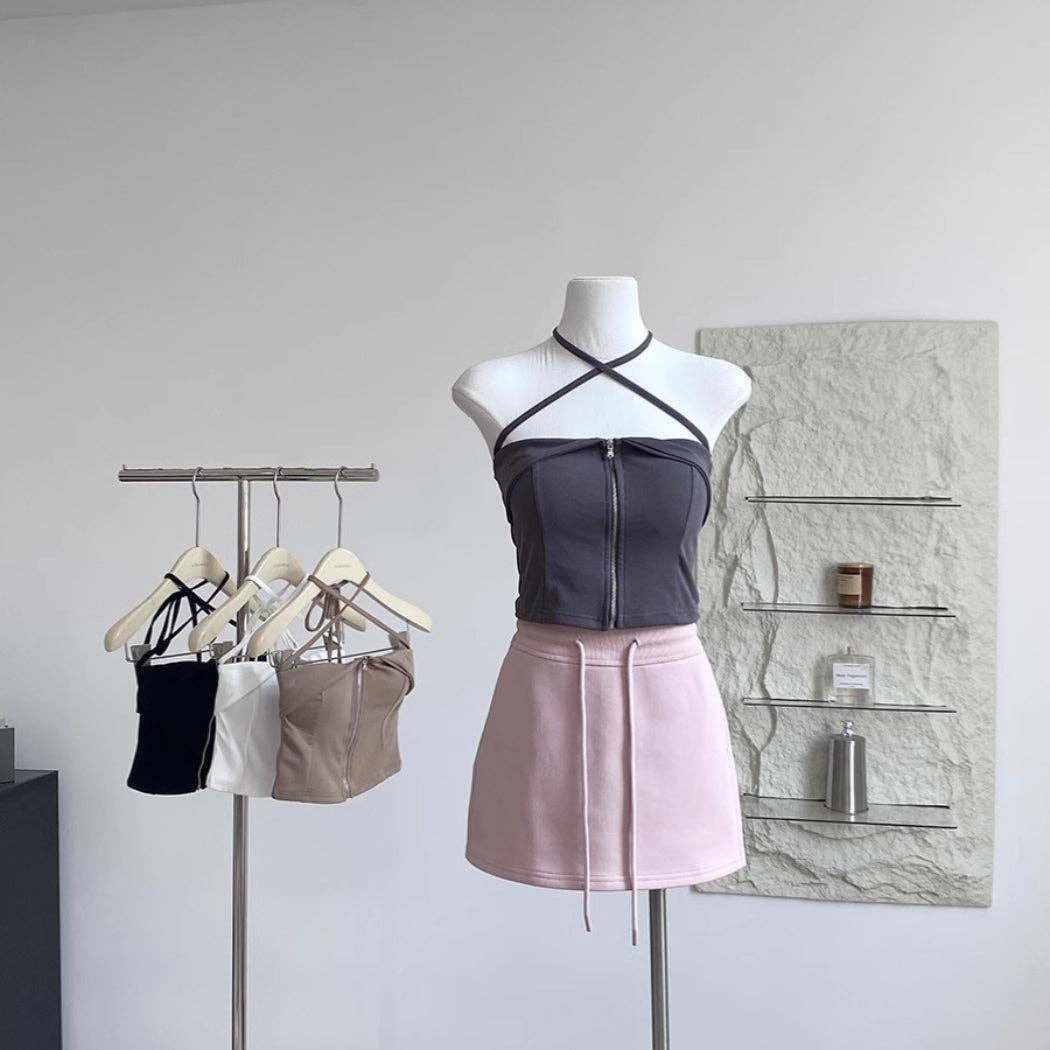 Funkyrel® Atzbranding Limited – Großhandel Bluse – Damen – Vesty - Ärmelloses Top mit Reißverschluss und Neckholder-Ausschnitt4