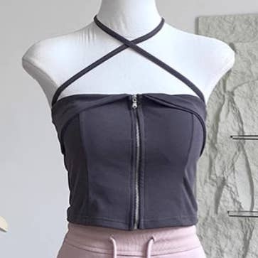 Funkyrel® Atzbranding Limited – Großhandel Bluse – Damen – Vesty - Ärmelloses Top mit Reißverschluss und Neckholder-Ausschnitt4