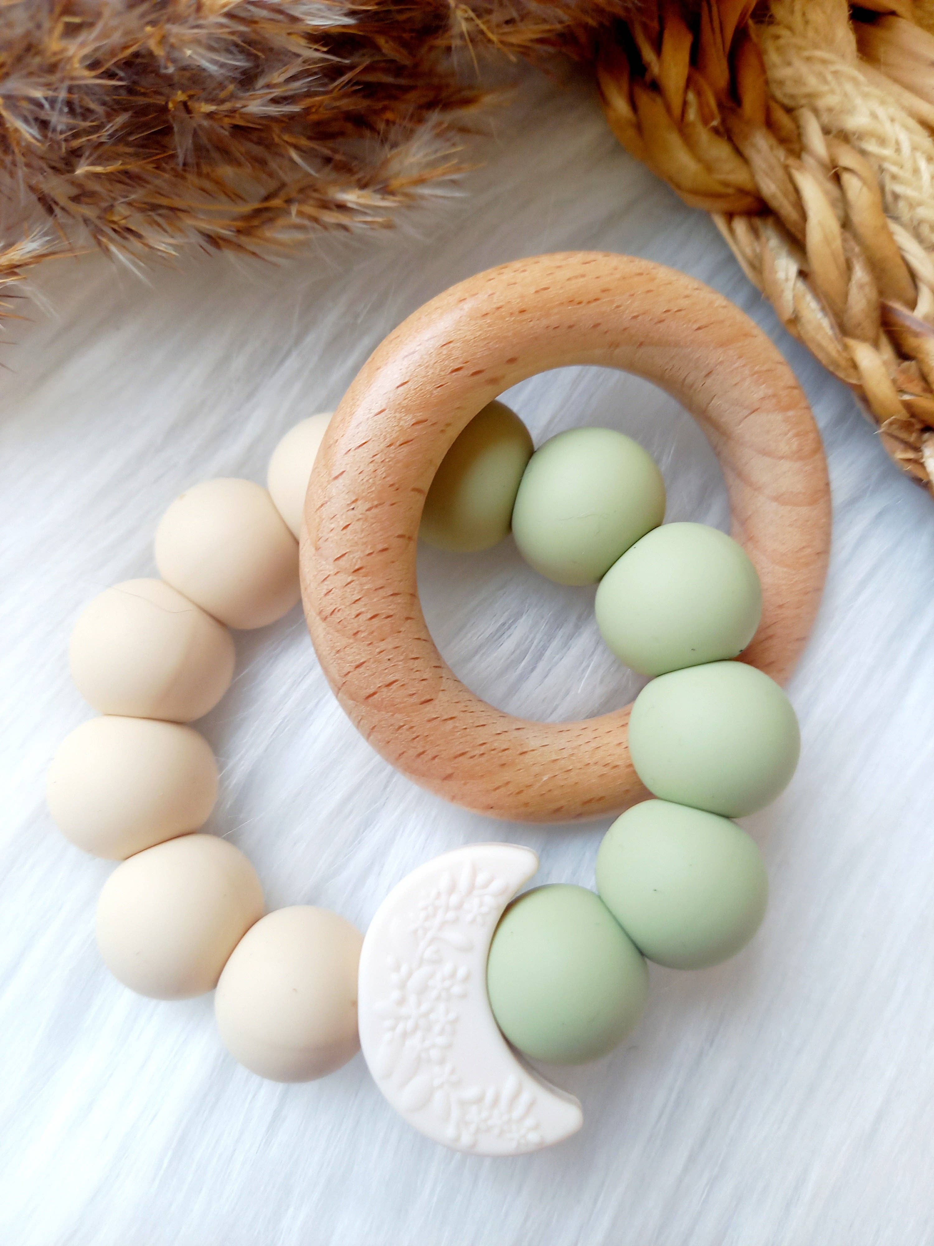Happy by Lies - Wholesale Teether (Not Clip-On) - Baby - Bijtring Maan off-white, sage, beige0