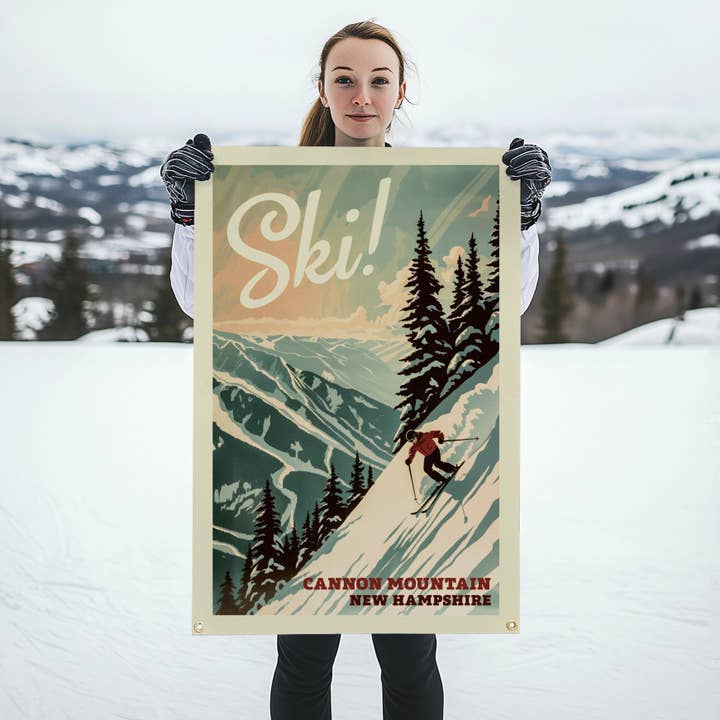 Ski Cannon Mountain New Hampshire Felt Banner Teal for wholesale by Benoit's Design Co.