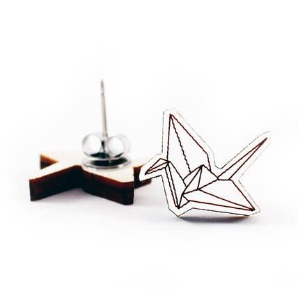 Paper Crane Earrings for wholesale by Unpossible Cuts