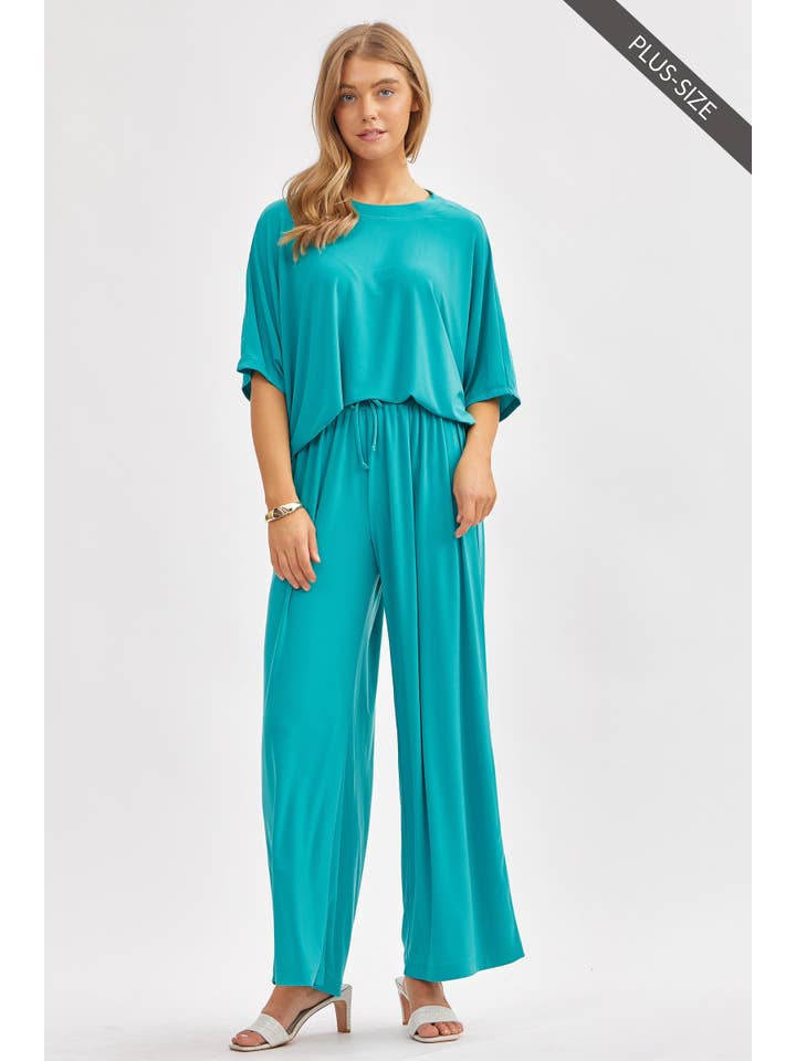 Dear Scarlett - Wholesale Top & Pant Set (NOT Loungewear) - Women's - PLUS SIZE Flowy Top + Wide Leg Set TRVSET-COASTAL
