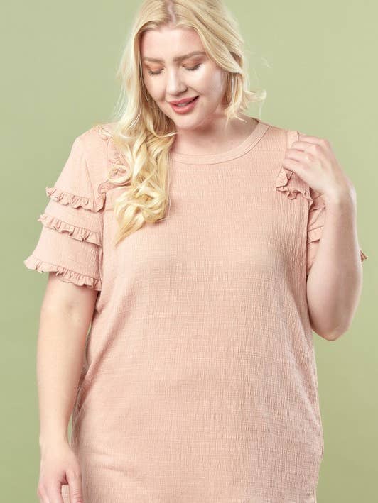 T-Shirt mit Rüschenärmeln, Curve, Plus - 13963TPL für den Großhandel von Doe and Rae