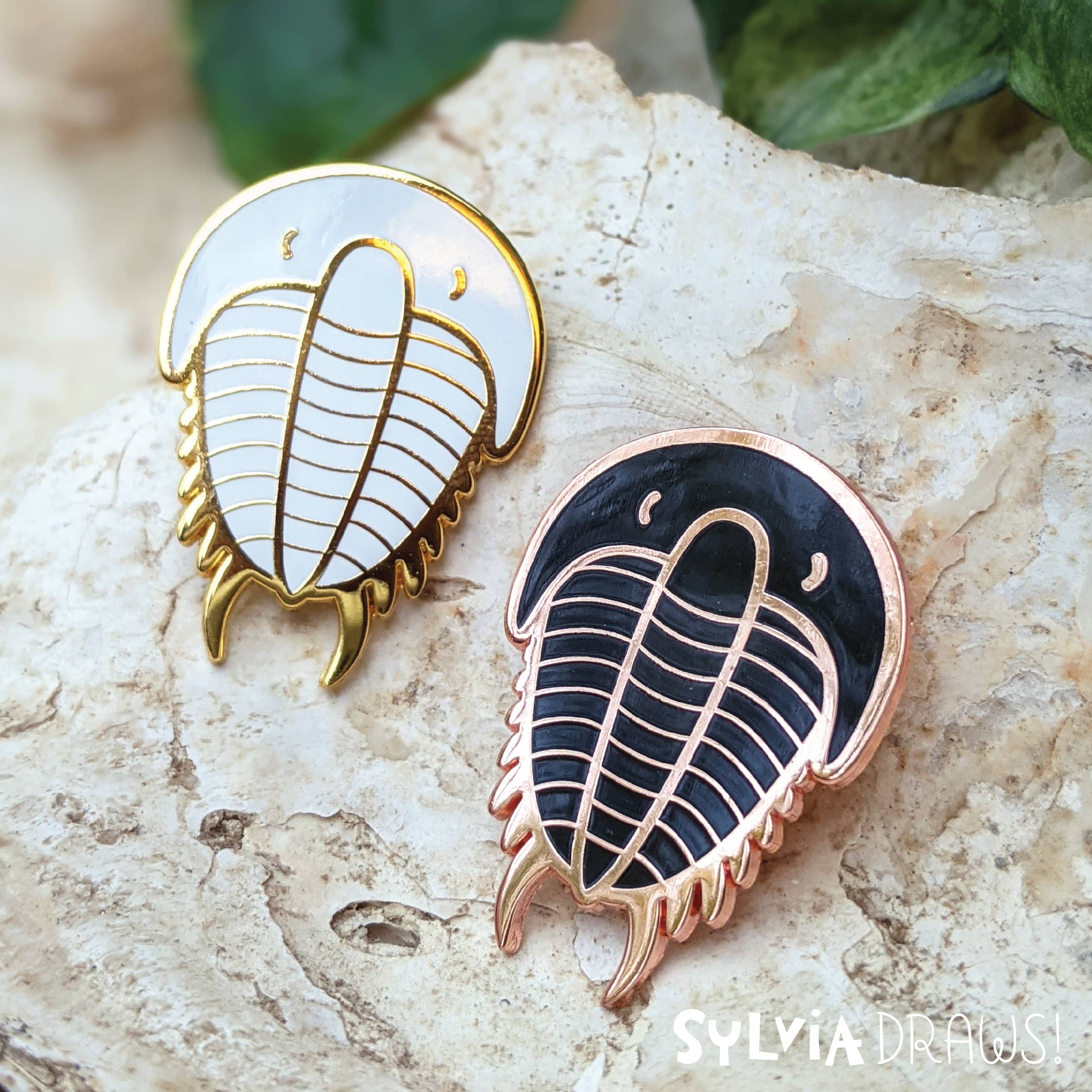 Sylvia Draws - Wholesale Lapel Pin/Button - Trilobite Enamel Pin - Rose Gold/Black1