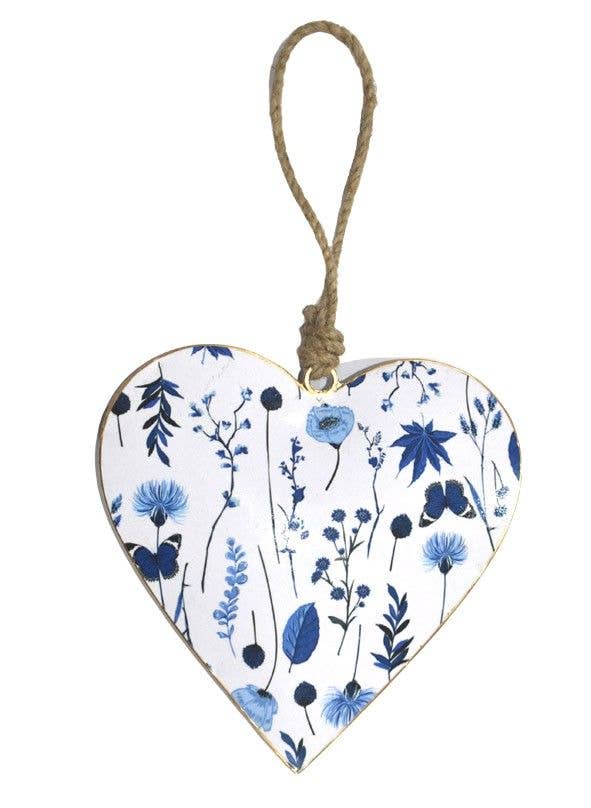 Status Collections - Wholesale Ornament - 15cm Blue/White Floral Heart
