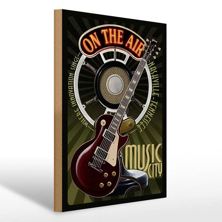 Letrero decorativo para guitarra Music City on the Air de madera de 30 x 40 cm para venta al por mayor de Femer