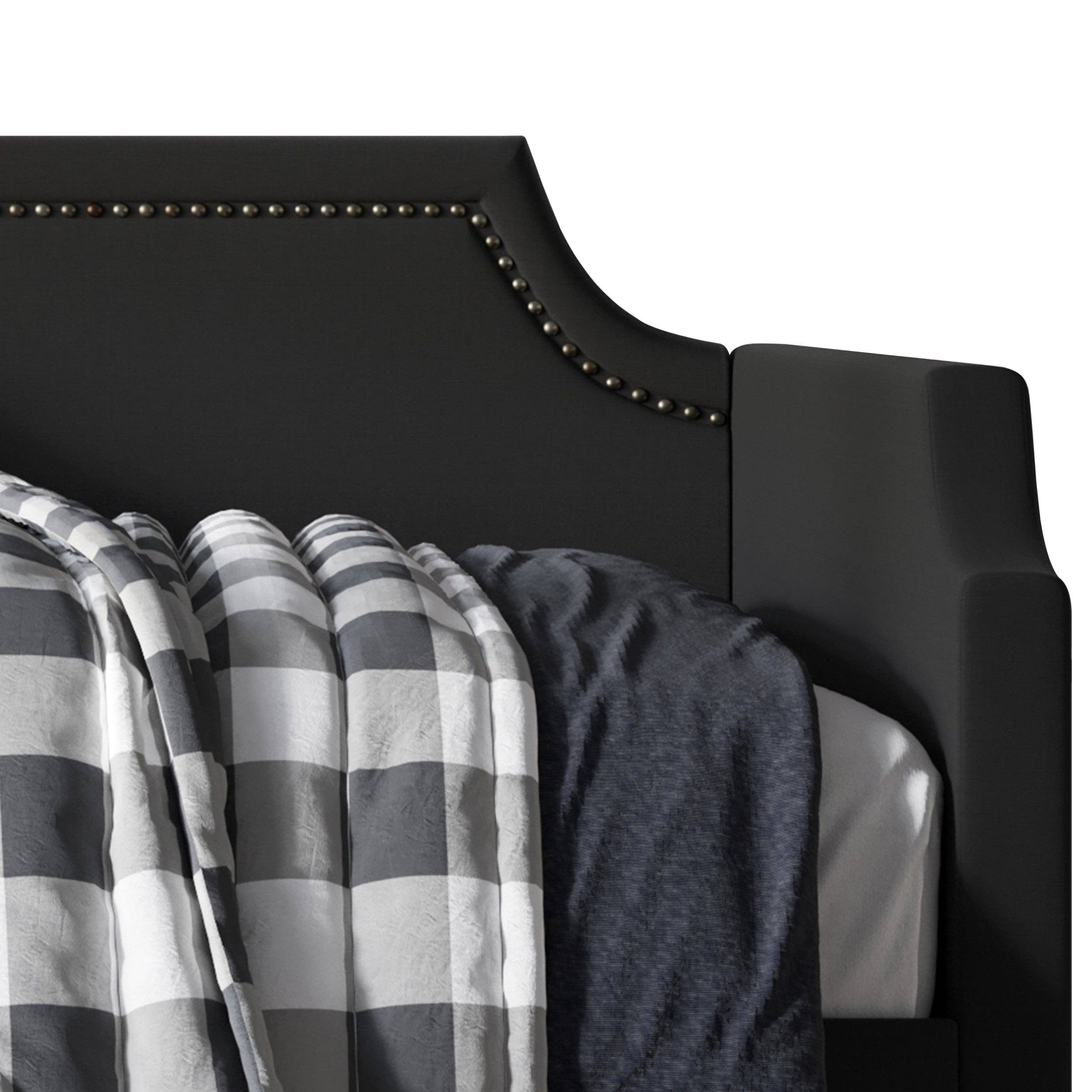 Home Design - Wholesale Day Bed - Pita Upholstered Twin Daybed with Nailhead Trim and Scooped Silhouette, Gray – Adult Living Room, Guest Room, or Bedroom, Easy Assembly13