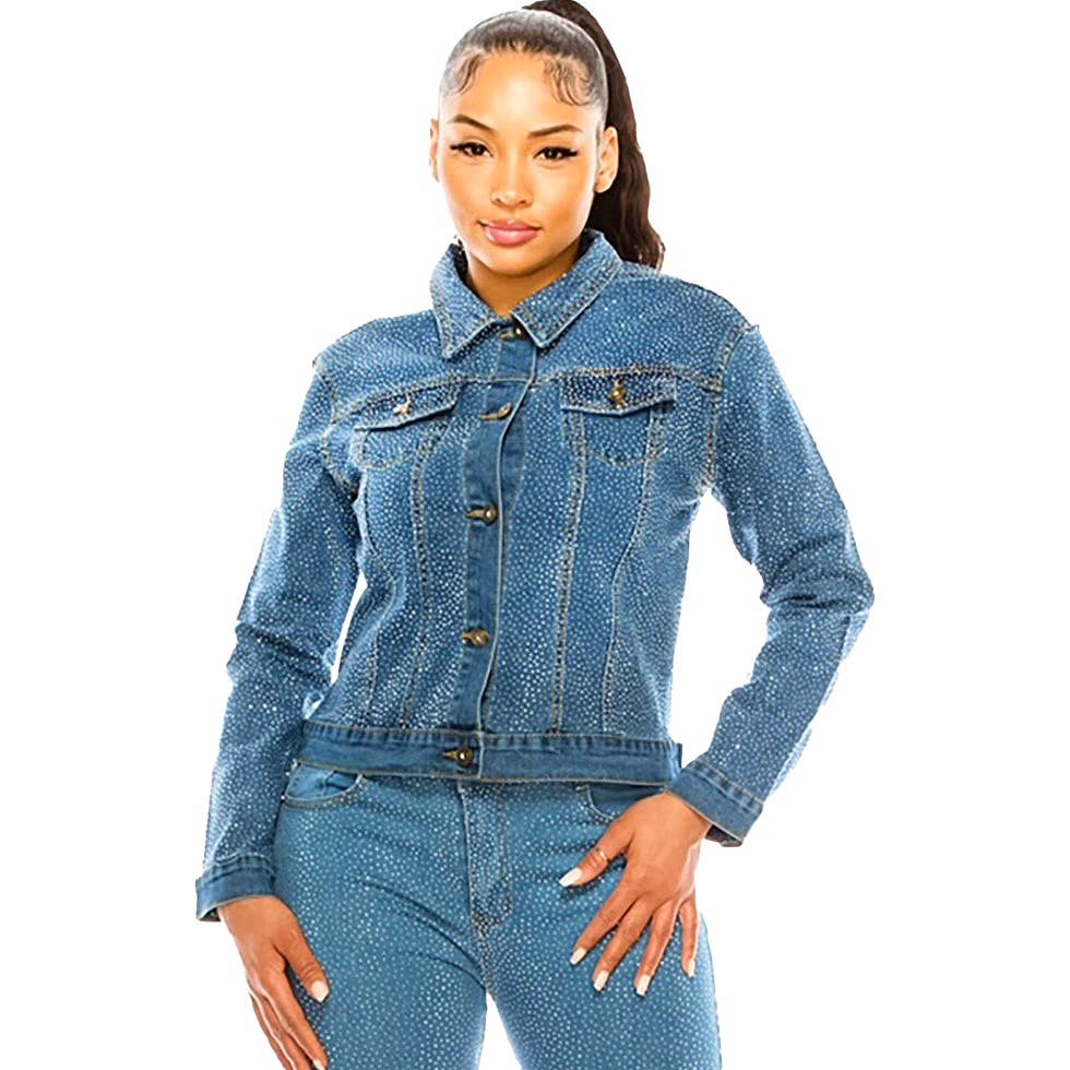 Diacly - Wholesale Denim Jacket - Women's - Bling Chip Rhinestone Attached Denim Jacket1