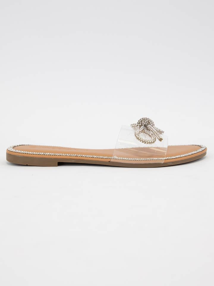 CCOCCI - Wholesale Sandals - Women's - ROO-09 RHINESTONE RIBBON ON CLEAR UPPER SLIDES