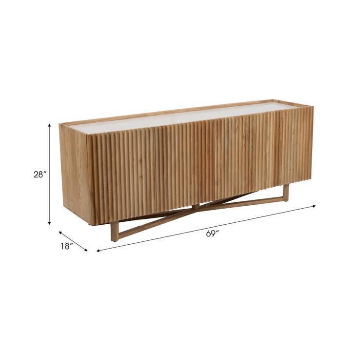 Sagebrook Home - Wholesale Side Table - Wood/marble, 69"l 4-door Fluted Sideboard, Natural
