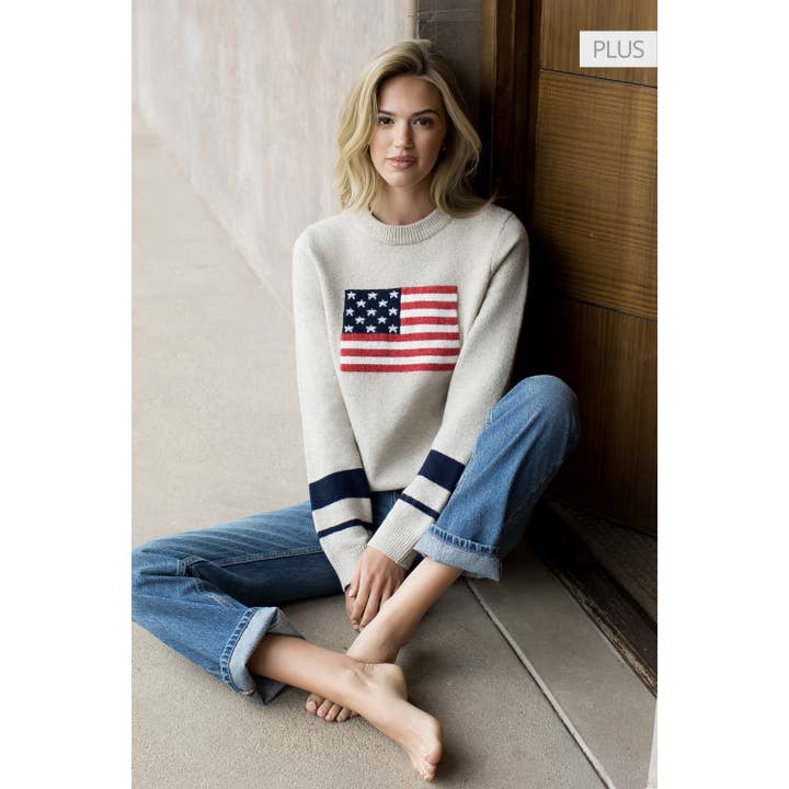 CREAM /Size XL/ Knit Flag Detailed Sweater for wholesale on Faire4
