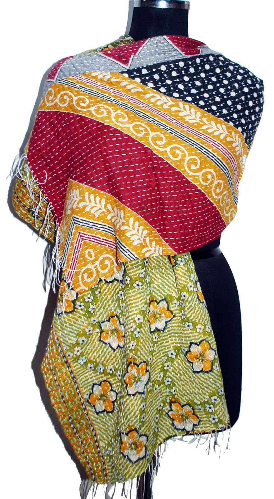 Wevez - Wholesale Scarf - Women's - Women Cover Up Vintage Reversible Kantha Scarf Wholesale Lot6