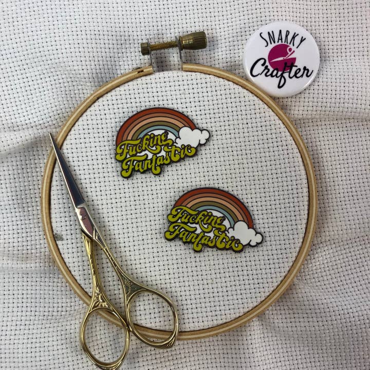 Snarky Crafter Designs - Wholesale Embroidery/cross-stitch supplies - F*cking Fantastic Retro Rainbow Needle Minder - Sarcastic enamel magnetic needle holder - Vintage Snarky F Word Needleminder2
