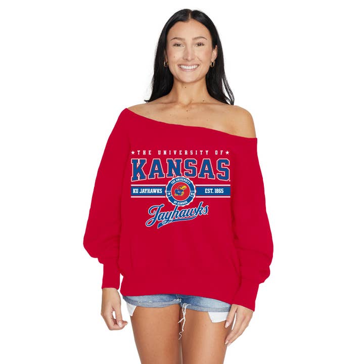 Kansas Jayhawks Off the Shoulder Sweatshirt for engroshandel hos Lojo Collegiate Apparel