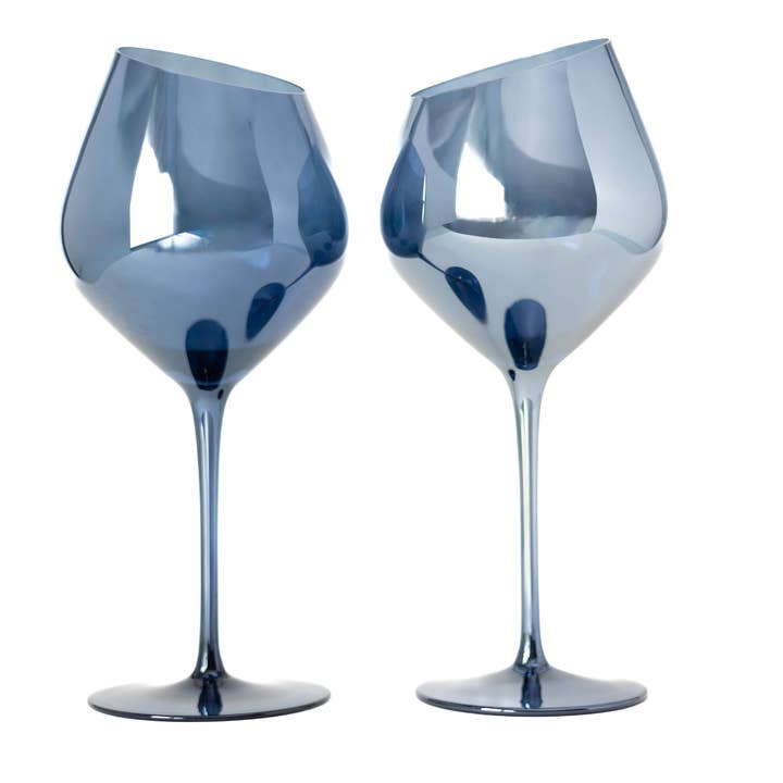 Jeanne Fitz - Wholesale Wine Glass - Blue Stemmed Slant Wine Glasses, set of 22