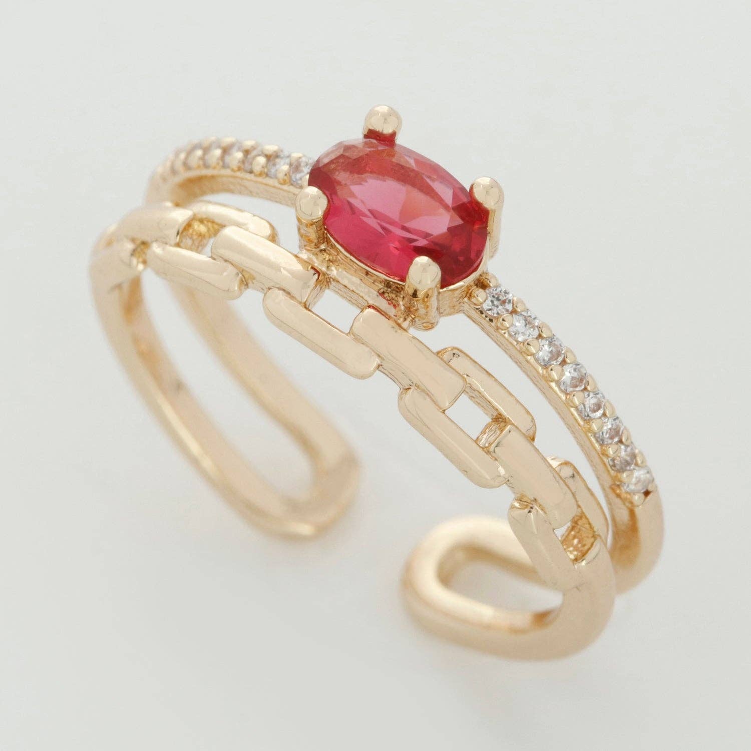 Aim Eternal - Wholesale Multi-Stone Ring - Dainty Double Band ring with Red Cz Stone Micro Pave Gold Ring Open adjustable3