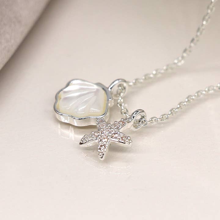 Silver Plated Shell And Starfish Necklace for wholesale by Peace Of Mind