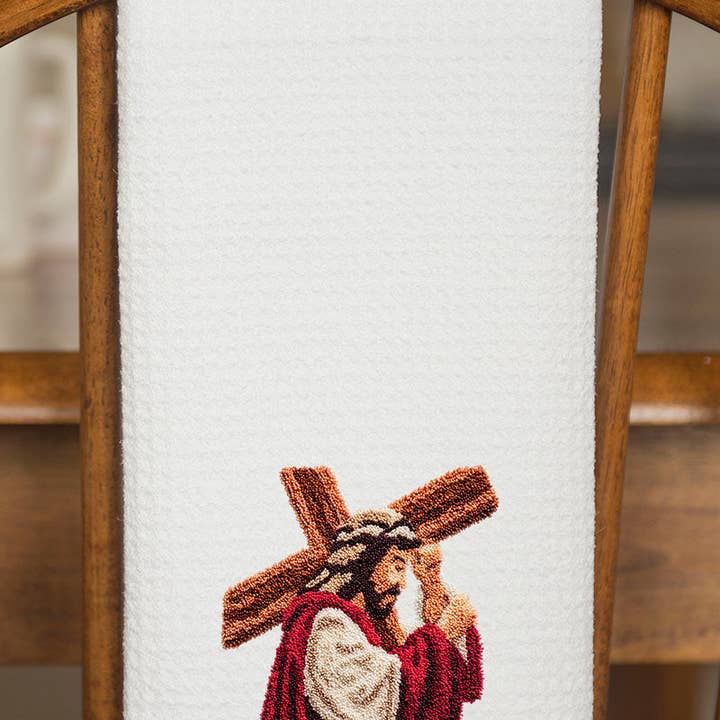 Wholesale Accessory Market - Wholesale Tea Towel - Faux Yarn Jesus At The Cross Waffle Kitchen Towel