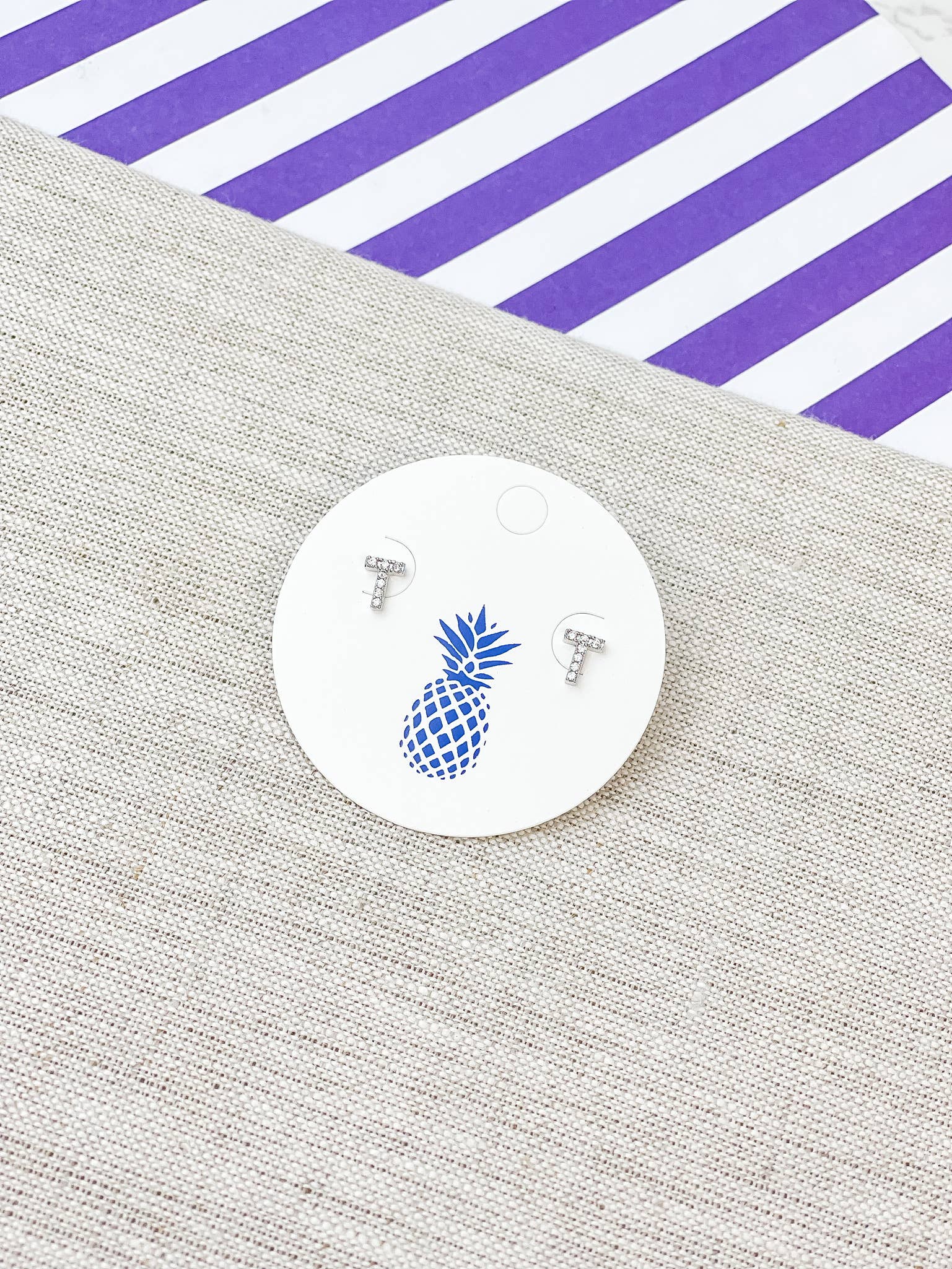 Prep Obsessed Wholesale - Wholesale Stud/Post Earrings - Cubic Zirconia Initial Stud Earrings- White Gold17